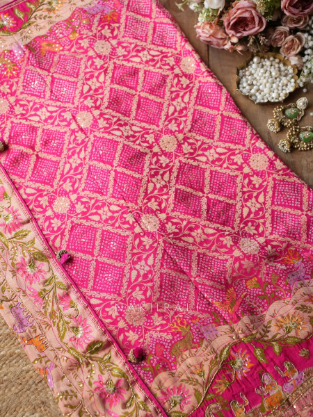 Heritage Bloom Red Gaji Silk Saree With Bandhani, Marodi & Gota Work