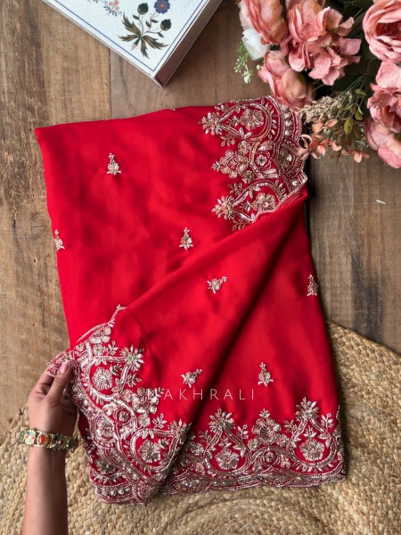 Rivaya Red Saree with Cut Dana and Sequin Work