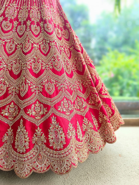 Mehrab Red Raw Silk – Bridal Lehenga