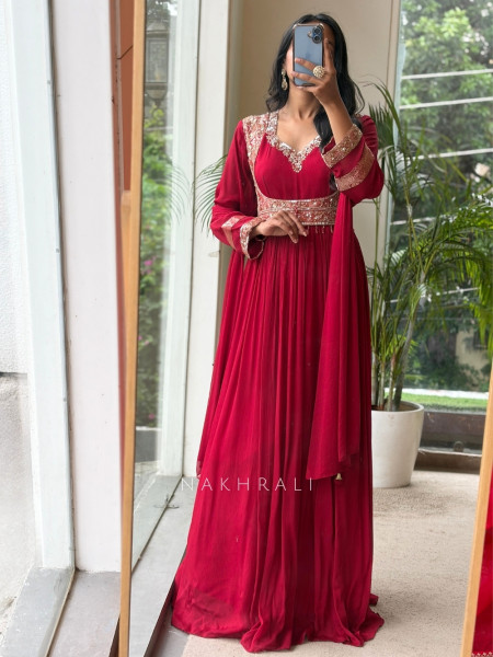 Siara Maroon Jacket-Style Anarkali