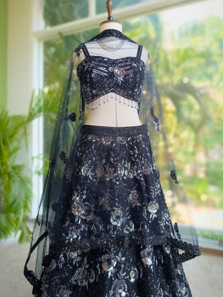Smoked Glow Black Lehenga with Sequin and Pearl Work