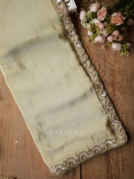 Riyasati Pista Green Satin Crepe Saree