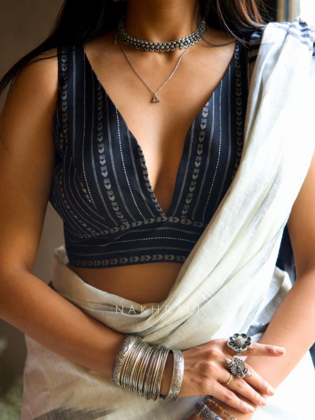 Sadhana Black Cotton Blouse with Printed Detail