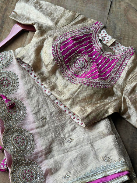 Kshira Magenta Beige Designer Saree with Bead Stone Embroidery Blouse