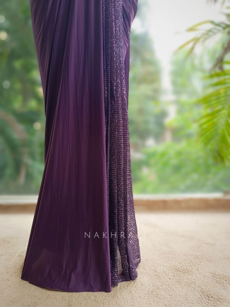Celestia Wine Drape Saree with Sequin Embellished Blouse