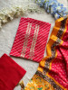 Saanjh Red Bandhani Print Dress Material with Gota Patti Neck Work