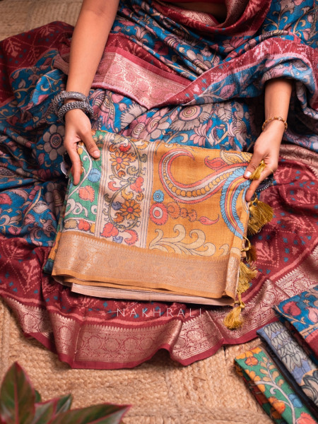 Pankh Green Kalamkari Saree with Traditional  Art Prints