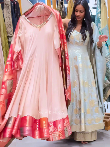 Avyanna Pink Banarasi Weave Anarkali