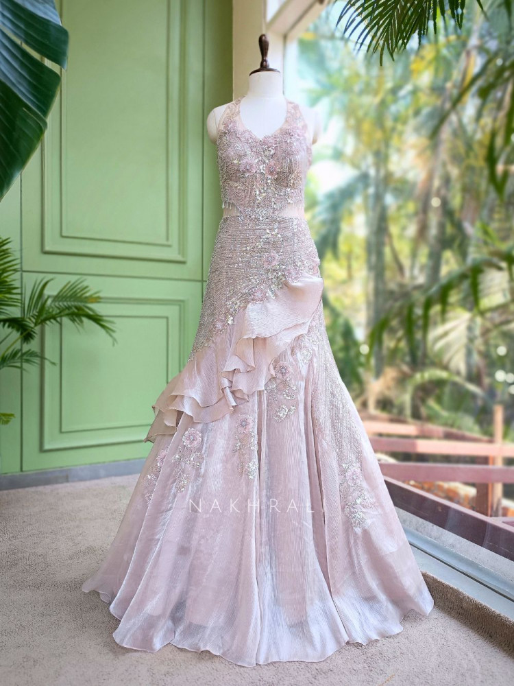 Image of Sea- maid Beige Mermaid Gown with Sequin and Bead Work