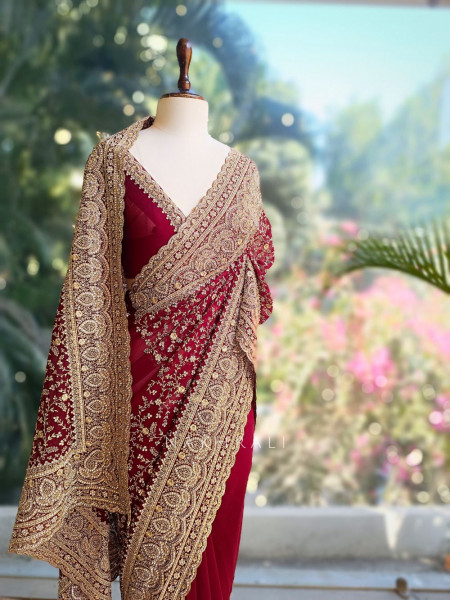 Vanya Red Zari Sequin Saree