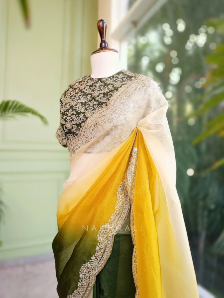Harini Yellow Green Ombre Saree with Sequin Lace