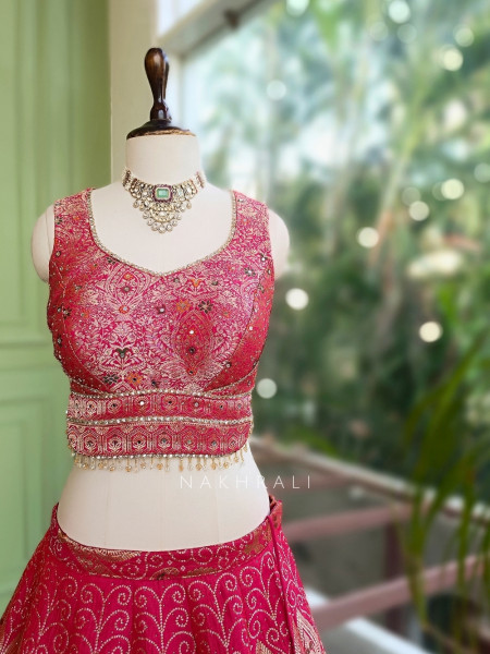 Madhulika Red Banarasi Katan Silk Lehenga Set With Zari Brocade Work