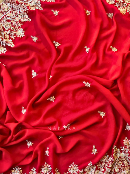 Rivaya Red Saree with Cut Dana and Sequin Work