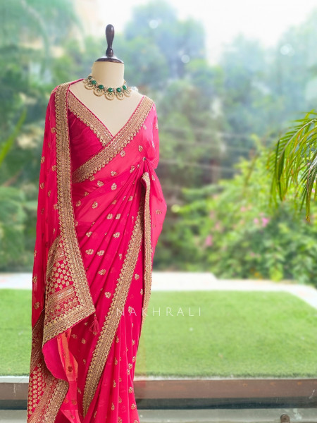 Regal Magenta Saree with Golden Zari Detailing