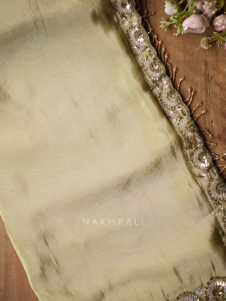 Riyasati Pista Green Satin Crepe Saree