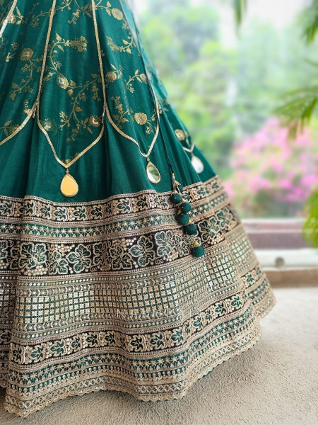 Orvian Green Lehenga Set with Floral Weave Sequin Border Work