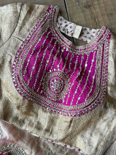 Kshira Magenta Beige Designer Saree with Bead Stone Embroidery Blouse