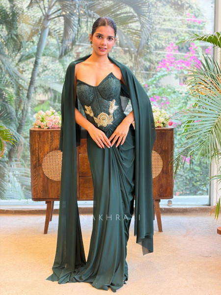 Marcellia Green Corset Cape Skirt Set