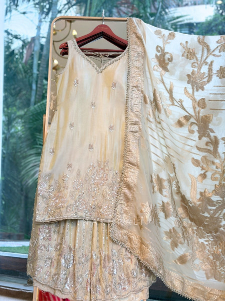 Kushika Cream Chanderi Silk Blend Sharara Set