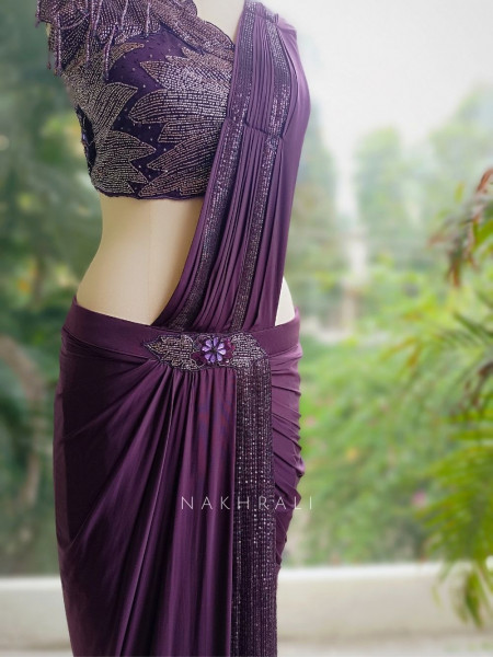 Celestia Wine Drape Saree with Sequin Embellished Blouse