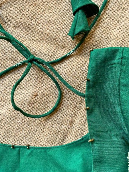 Miwa Green Silk Blouse with Ikat Butti