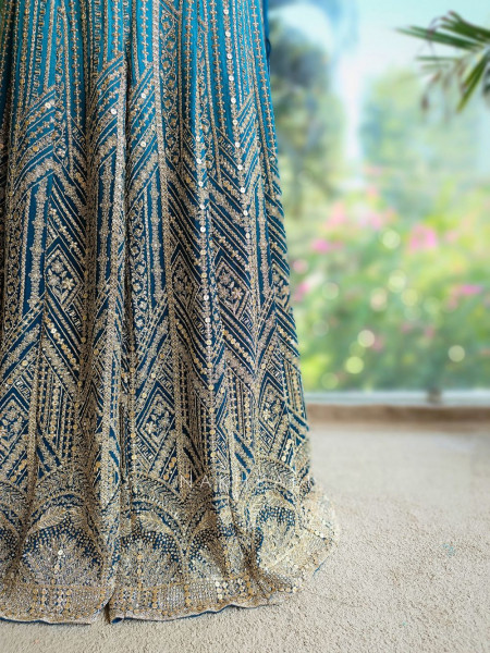 Serenya Blue Sequin Palazzo Set with Choker Dupatta