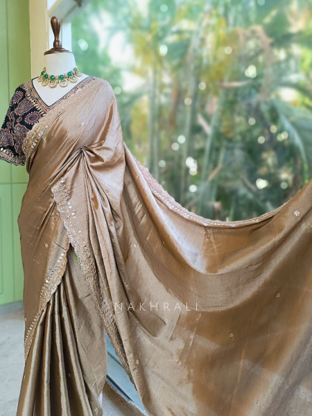Pavani Brown Saree with Embroidery Mirror Border
