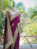 Tavira Wine Saree with Broad Border and Unstitched Blouse Piece