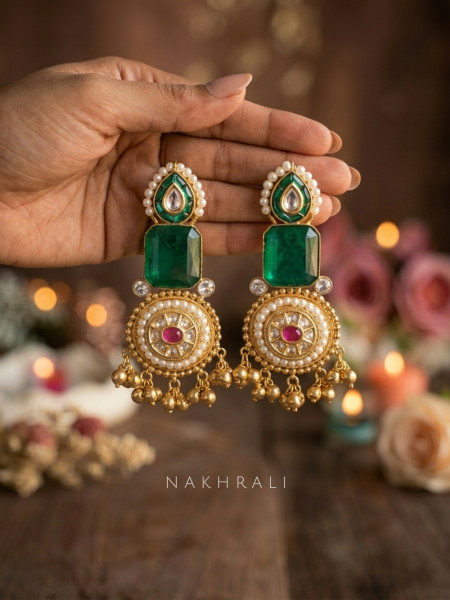 Padmavri Emerald Green Statement Earrings