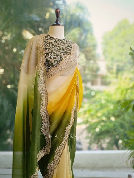 Harini Yellow Green Ombre Saree with Sequin Lace