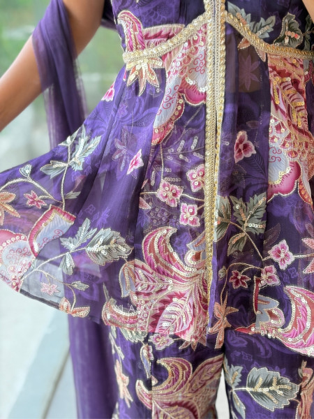 Gulbahar Purple Indo-Western Peplum Sharara Set
