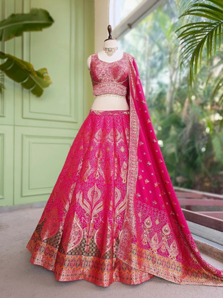 Madhulika Red Banarasi Katan Silk Lehenga Set With Zari Brocade Work