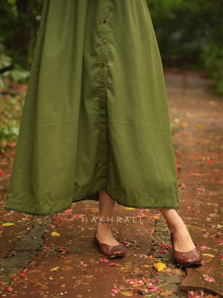 Sahir Green Cotton Button-Down Dress