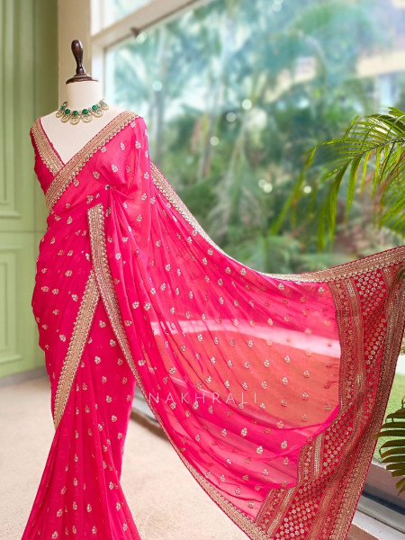Regal Magenta Saree with Golden Zari Detailing