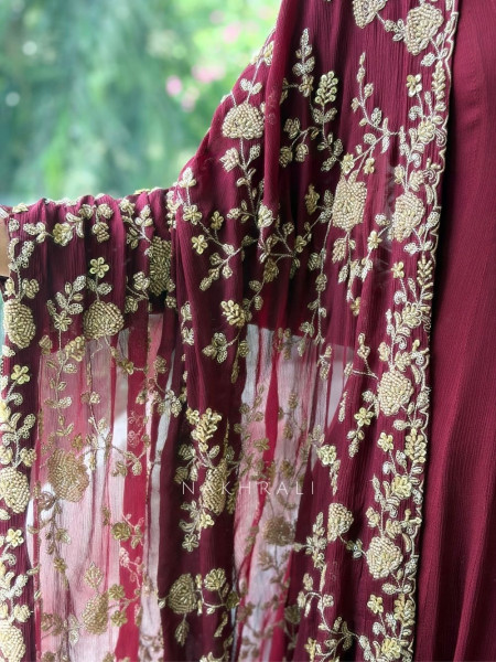 Gulnaaz Maroon Premium Faux Georgette Anarkali Suit Set