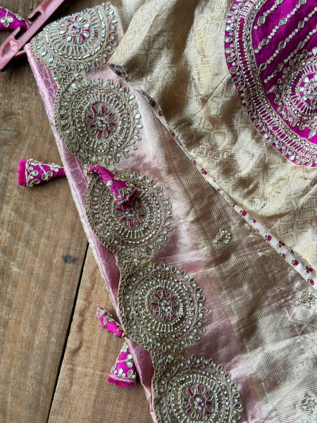 Kshira Magenta Beige Designer Saree with Bead Stone Embroidery Blouse