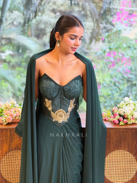 Marcellia Green Corset Cape Skirt Set