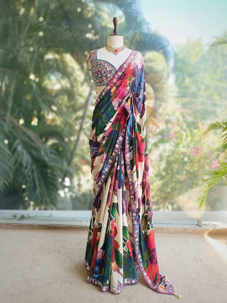 Picasso Multicolor Floral Saree with Sequin Work