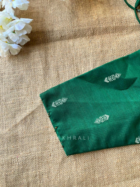 Miwa Green Silk Blouse with Ikat Butti