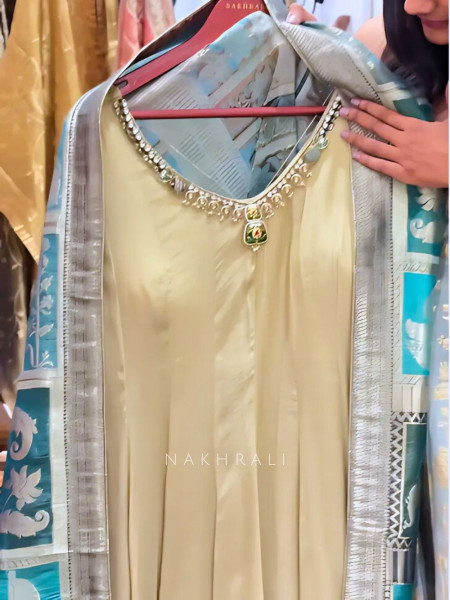 Avyanna Green Banarasi Weave Anarkali
