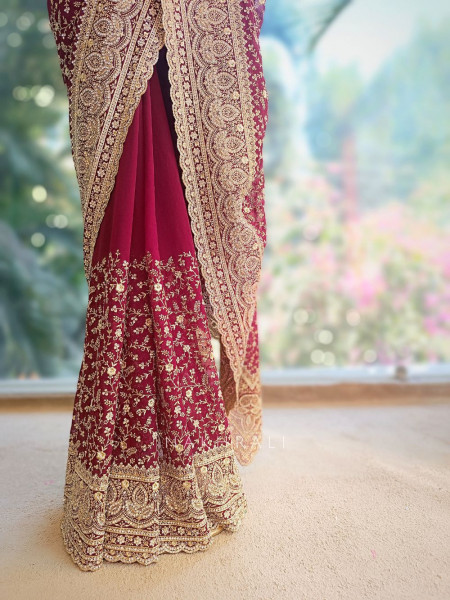 Vanya Red Zari Sequin Saree
