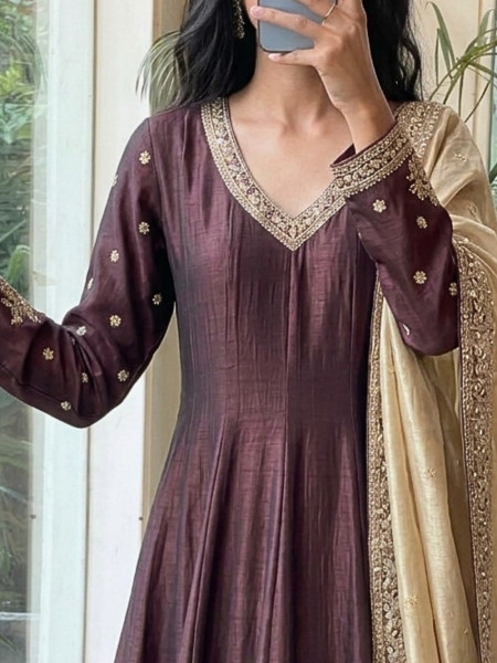 Sienna Royale Deep Brown Anarkali Suit Set