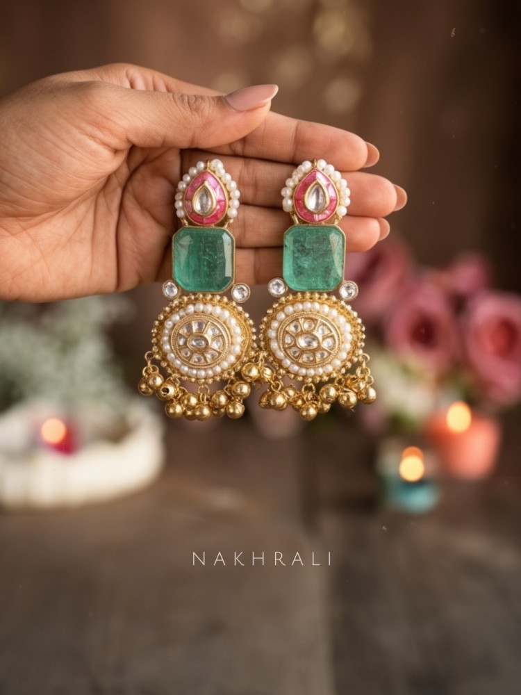 Image of Padmavri Emerald Sea Green Statement Earrings