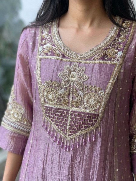 Meadow Mint Purple Metallic Anarkali Suit Set