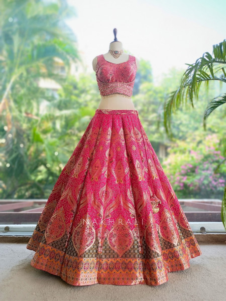 Madhulika Red Banarasi Katan Silk Lehenga Set With Zari Brocade Work