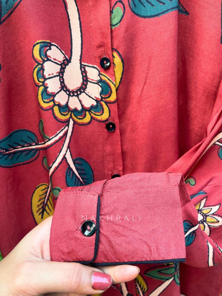 Rangva Red Printed Shirt with Floral Motif