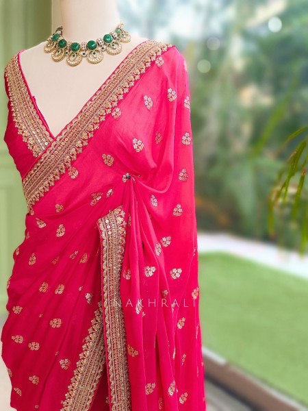 Regal Magenta Saree with Golden Zari Detailing