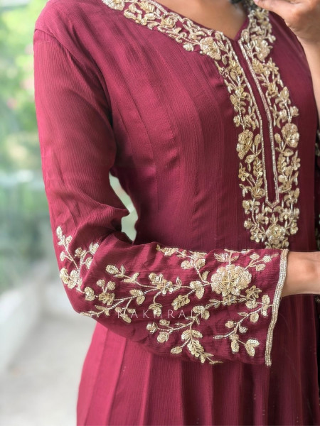 Gulnaaz Maroon Premium Faux Georgette Anarkali Suit Set