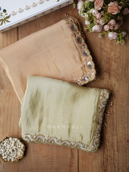 Riyasati Pista Green Satin Crepe Saree