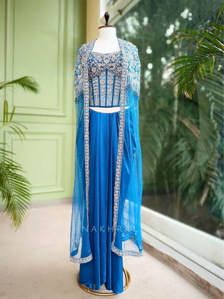 Celeste Glow Corset Skirt Set with Cape